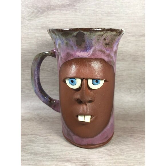Funny Face Mug Pottery Blue Eyed Buck Tooth Whimsical Signed Crosby Nova Scotia - Picture 1 of 7
